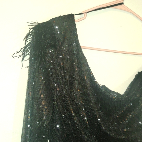 Windsor Sequin Asymmetrical Mini Dress-Black - Picture 3 of 5